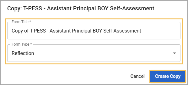 Option to retitle a copied prebuilt form and set the form type before finalizing the creation of the copy.